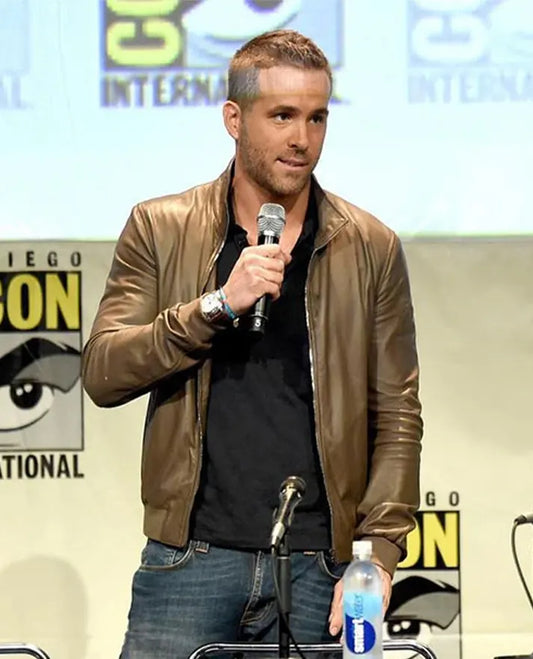 Ryan Reynolds Comic Con 2015 Leather Bomber Jacket