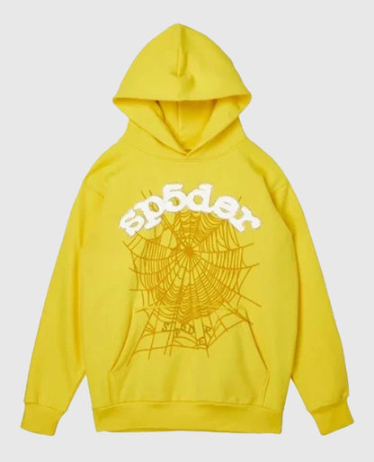 SP5DER Web Suit Yellow Hoodie Rhinestone