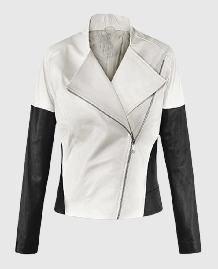Sandra Bullock White Black Leather Jacket