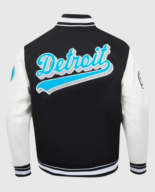 Script Tail Detroit Lions Classic Rib Black n White Varsity Jacket