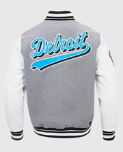 Script Tail Detroit Lions Classic Rib Gray n White Varsity Jacket