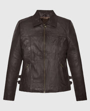 Shop Hailey Baldwin Bieber Leather  Brown Jacket