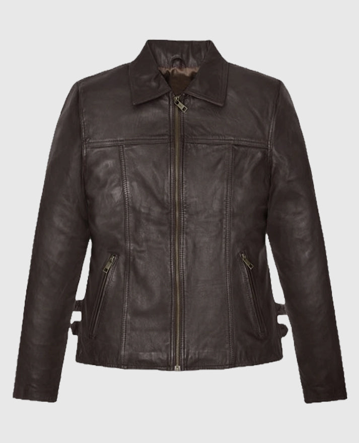 Shop Hailey Baldwin Bieber Leather  Brown Jacket