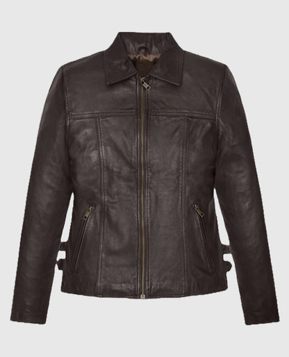 Shop Hailey Baldwin Bieber Leather  Brown Jacket