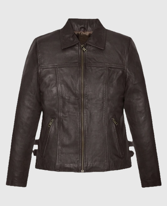 Shop Hailey Baldwin Bieber Leather  Brown Jacket