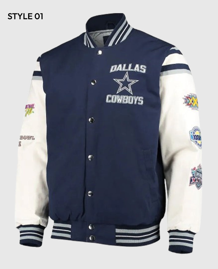 Super Bowl 5x Champions Dallas Cowboys Navy/White Varsity Jacket
