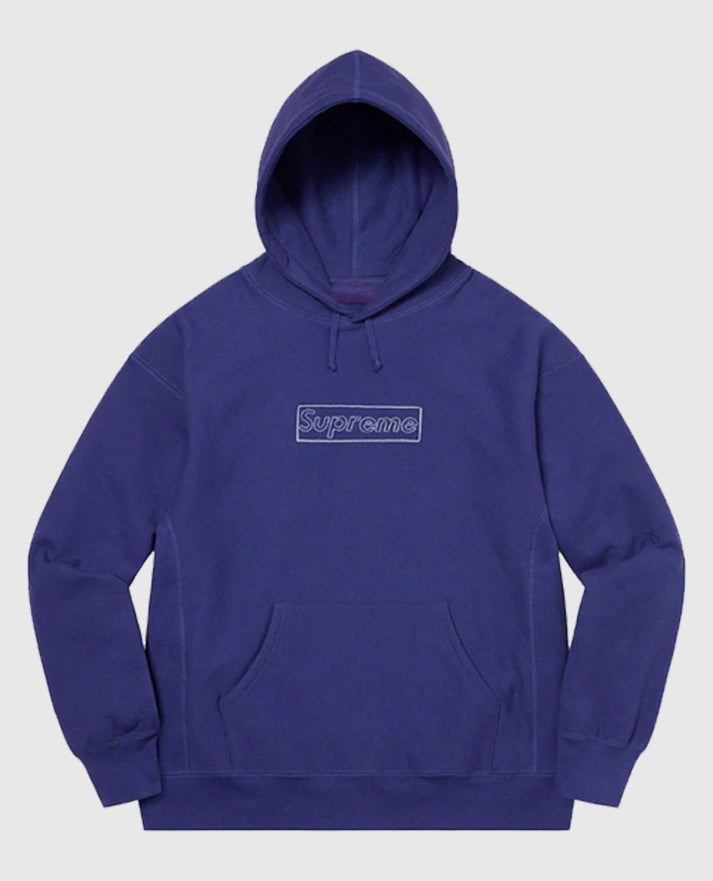 Supreme KAWS Chalk Logo Hooded Navy Blue Sweatshirt