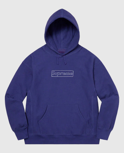 Supreme KAWS Chalk Logo Hooded Navy Blue Sweatshirt