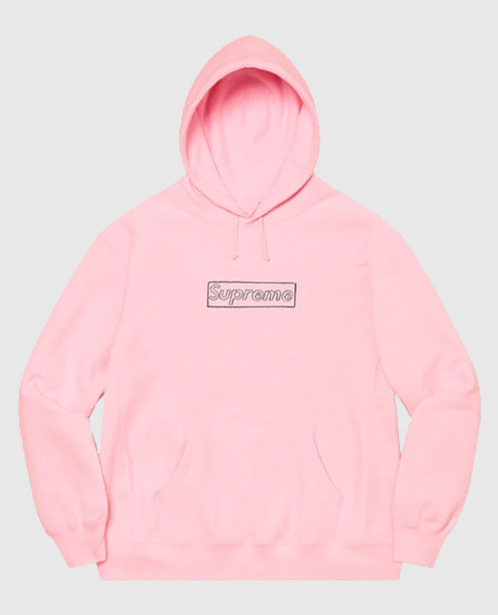 Supreme KAWS Chalk Logo Hooded Pink Sweatshirt