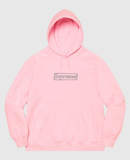 Supreme KAWS Chalk Logo Hooded Pink Sweatshirt