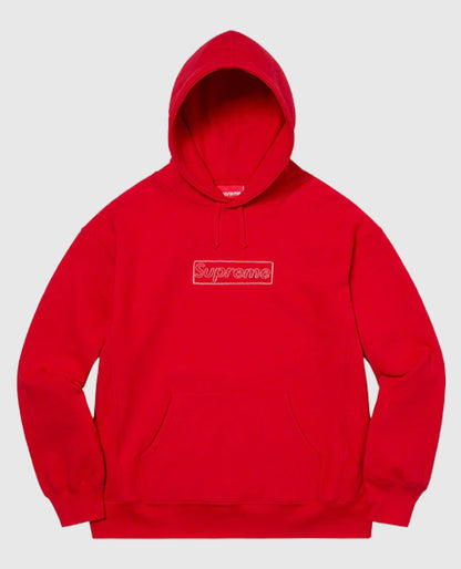 Supreme KAWS Chalk Logo Hooded Red Sweatshirt