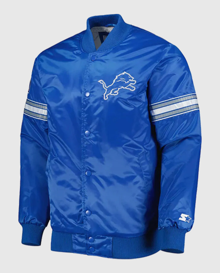 The Pick and Roll Detroit Lions Blue Full-Snap Satin Jacket
