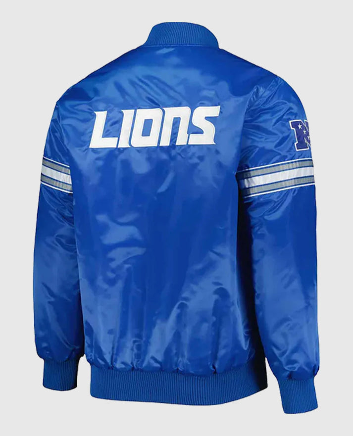 The Pick and Roll Detroit Lions Blue Full-Snap Satin Varsity Jacket