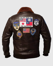 Top Gun Tom Cruise Bomber Leather Jacket in Brown
