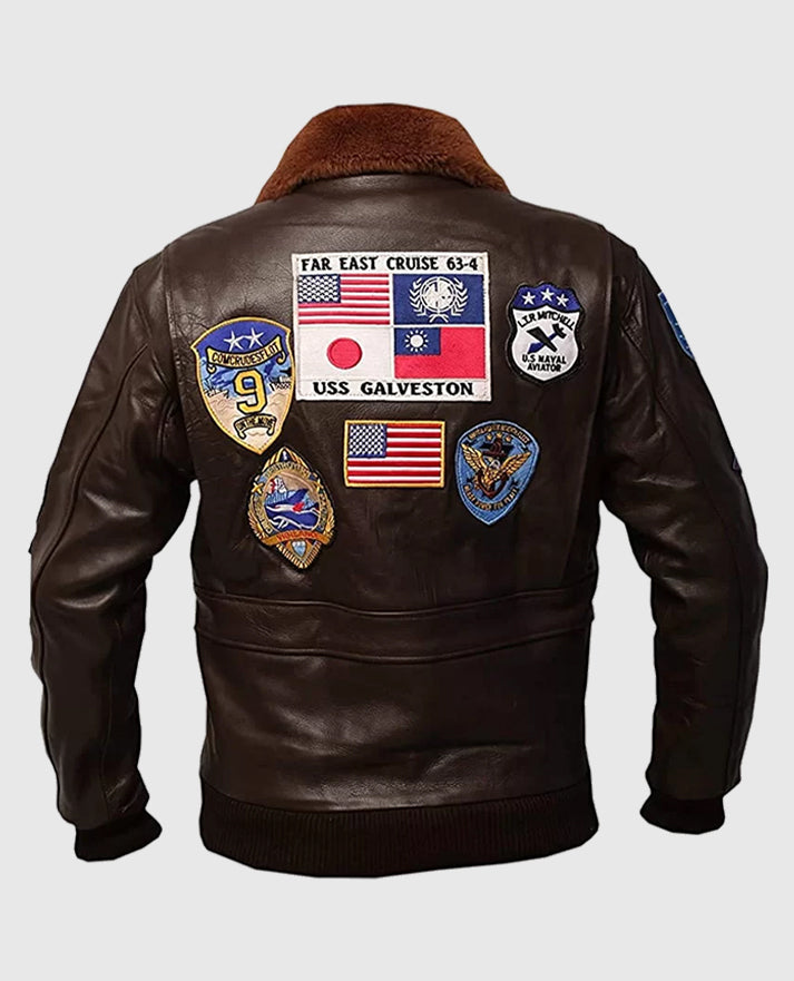 Top Gun Tom Cruise Bomber Leather Jacket in Brown
