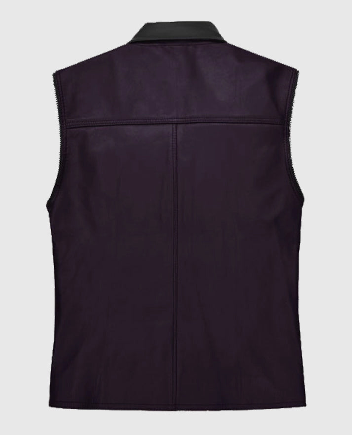 Men's Two-Tone Purple and Black Biker Leather Vest - second image