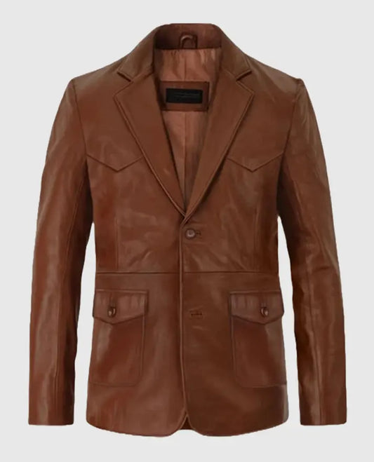 Western Brown Leather Blazer For Men