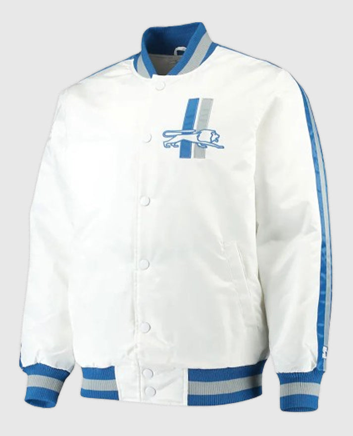 White Detroit Lions Throwback D-Line Satin Jacket
