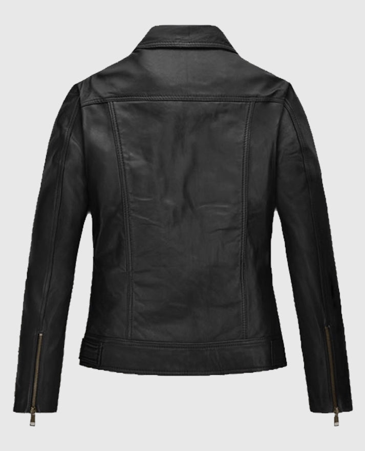 Women's Black Asymmetrical Leather Biker Jacket