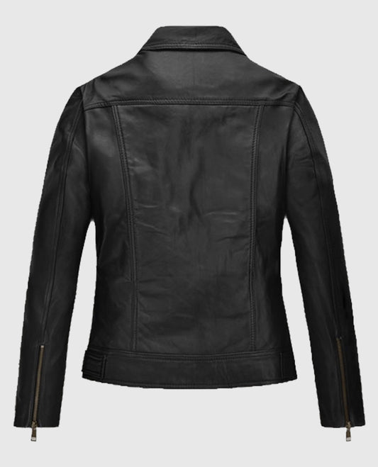 Women's Black Asymmetrical Leather Biker Jacket