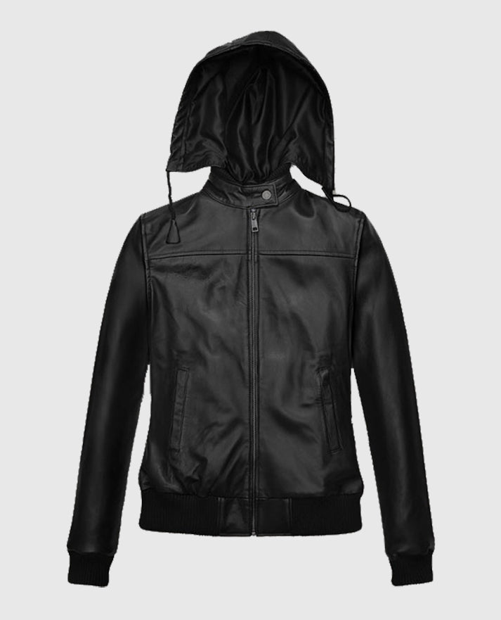 Women's Black Symphony Detachable Hood Leather Jacket
