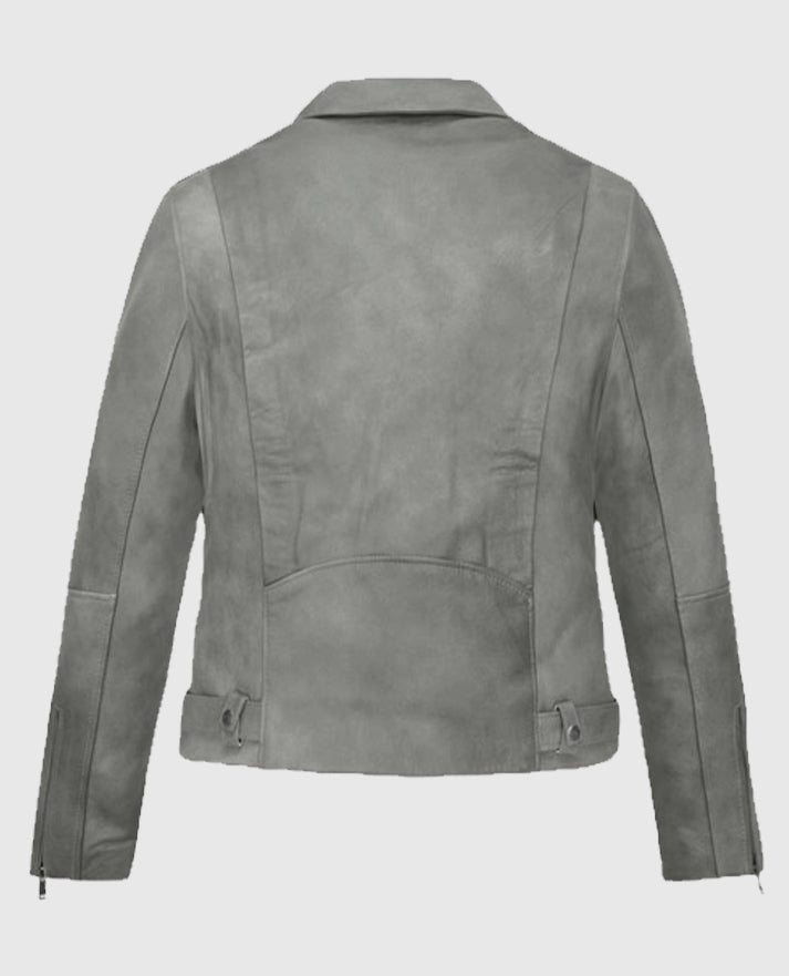 Women's Gray Suede Biker Leather Jacket - second image