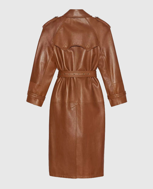 Women's Ivy Double-Breasted Leather Long Coat