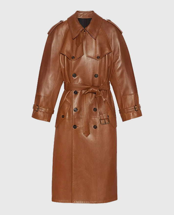 Women's Leather Ivy Double-Breasted Long Coat