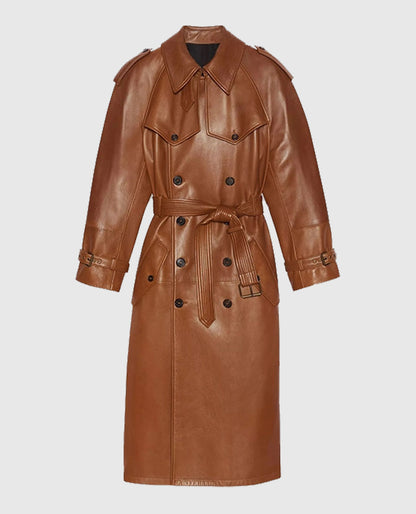 Women's Leather Ivy Double-Breasted Long Coat