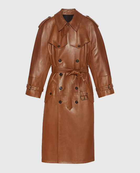 Women's Leather Ivy Double-Breasted Long Coat