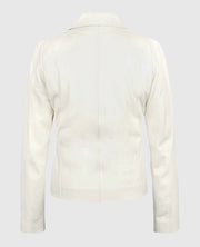 Women's Off-White Shirt Style Collar Leather Jacket