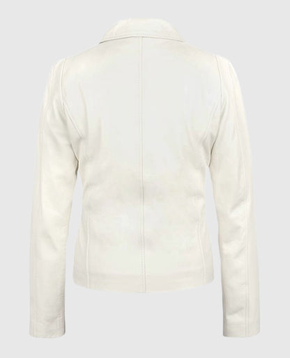 Women's Off-White Shirt Style Collar Leather Jacket