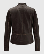 Women's Rubbed Brown Leather Biker Jacket