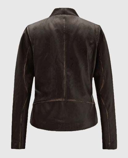 Women's Rubbed Brown Leather Biker Jacket