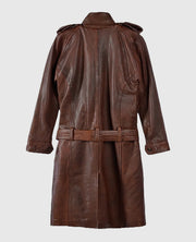 Women's Spanish Brown belted Long Leather Coat