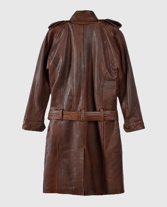 Women's Spanish Brown belted Long Leather Coat