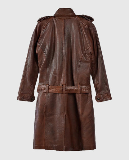 Women's Spanish Brown belted Long Leather Coat