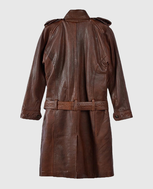 Women's Spanish Brown belted Long Leather Coat