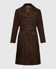 Women's Suede Alpine Dark Brown Leather Long Coat