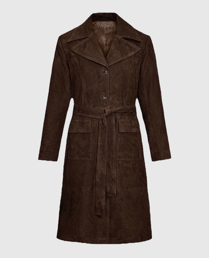 Women's Suede Alpine Dark Brown Leather Long Coat