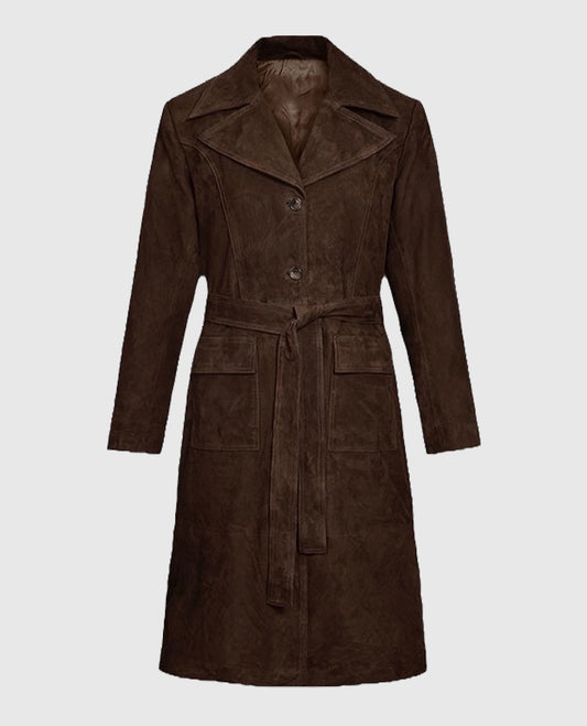 Women's Suede Alpine Dark Brown Leather Long Coat