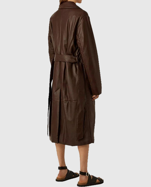 Women's Vintage 90s Brown Leather Long Coat