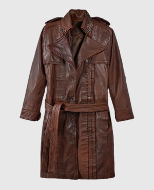 Women's Spanish Brown belted Long Leather Coat