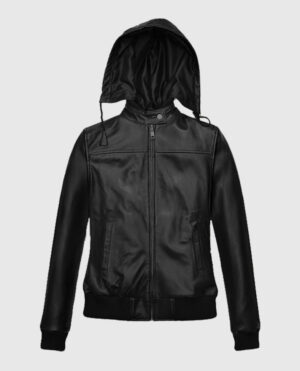 Women's Black Symphony Detachable Hood Leather Jacket