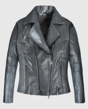 Women's Silver Biker Leather Jacket