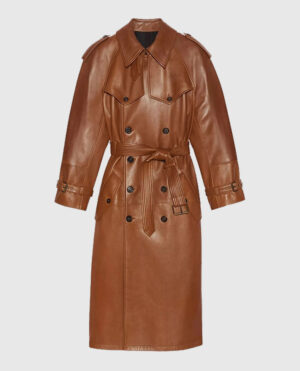 Women's Leather Ivy Double-Breasted Long Coat