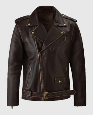Enforcer Dark Brown Biker Leather Jacket For Men